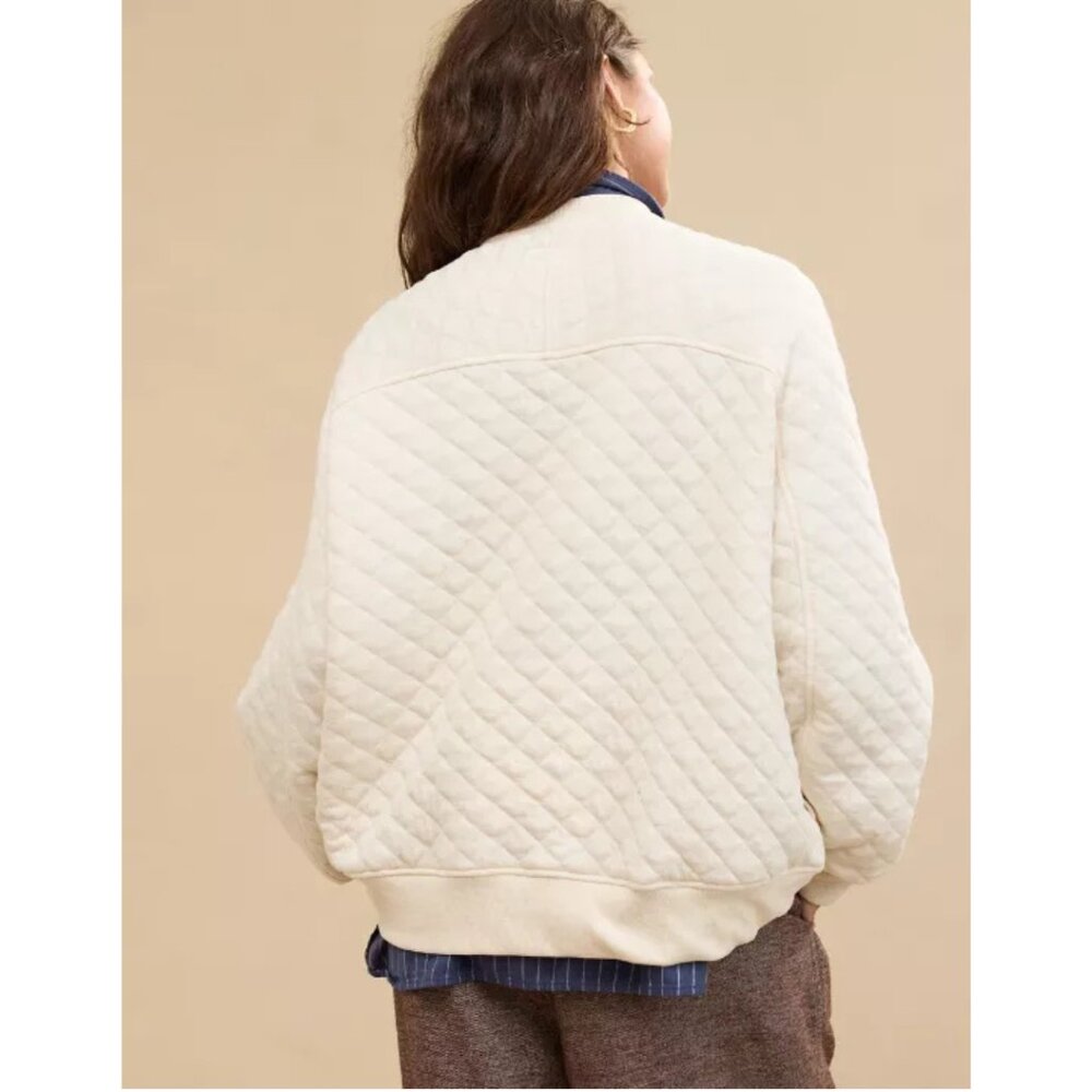 aerie Quilted Ivory Snap-Front Bomber Jacket - Picture 3 of 7